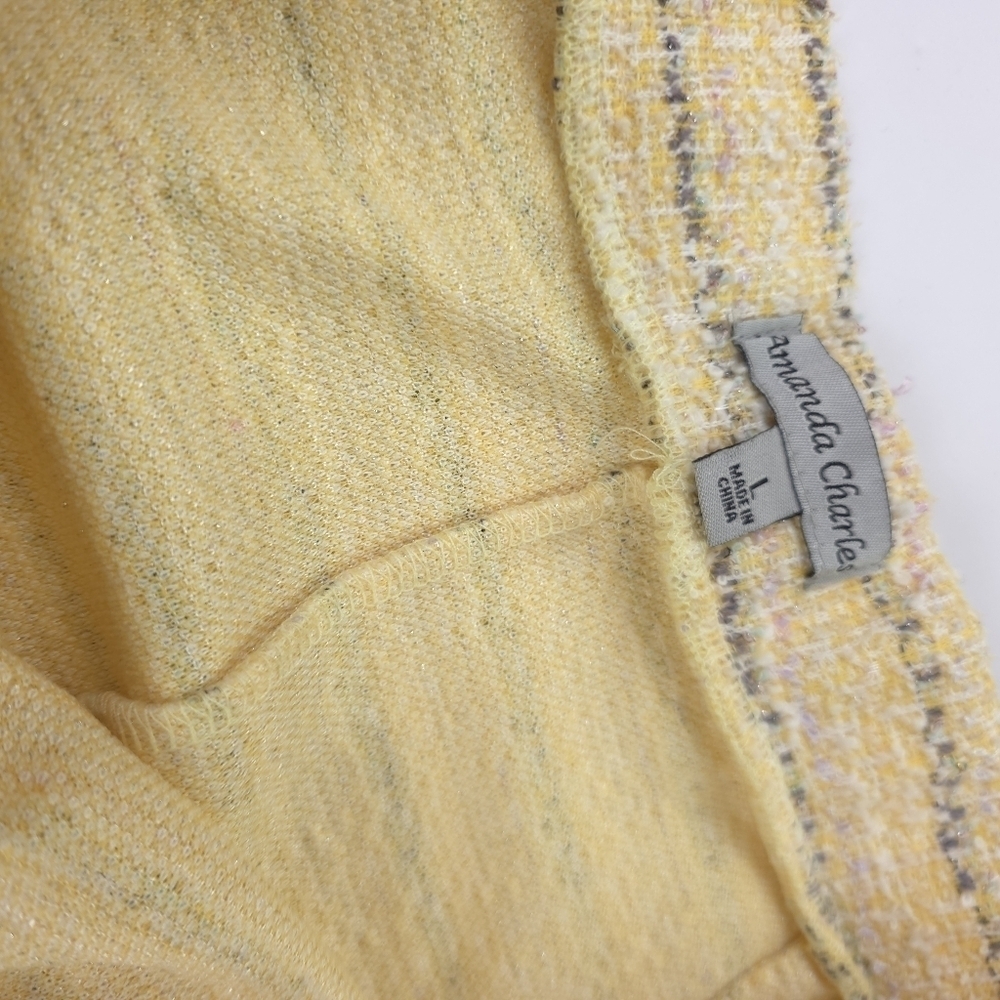 Amanda Charles Tweed Elegant Yellow Striped Skirt Sz L - Picture 7 of 9
